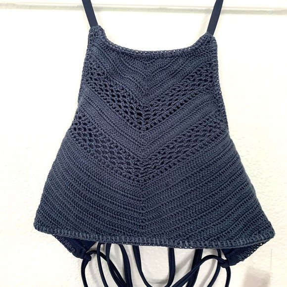 Xhilaration Bikini Top Blue Bralette Crochet Halter Strappy Knit NWT - Picture 5 of 9